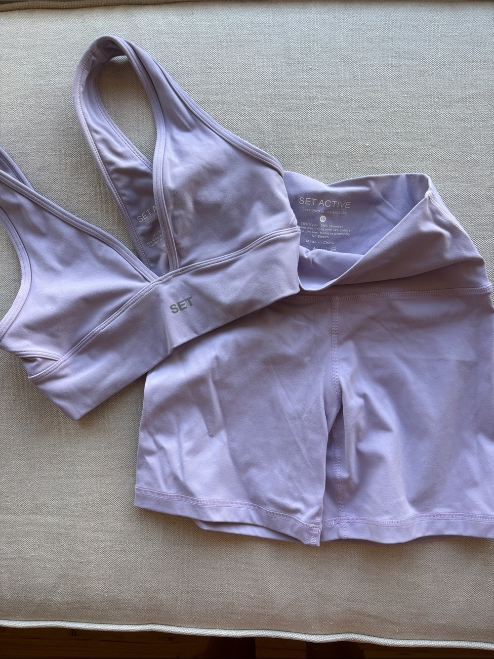 SET Active Lavender V-Neck Sports Bra & High-Waist Bike Shorts Set